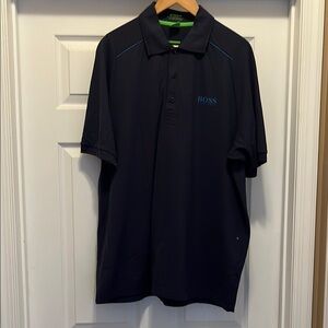 NWOT BOSS Men's Navy Polo Shirt with Blue Accents